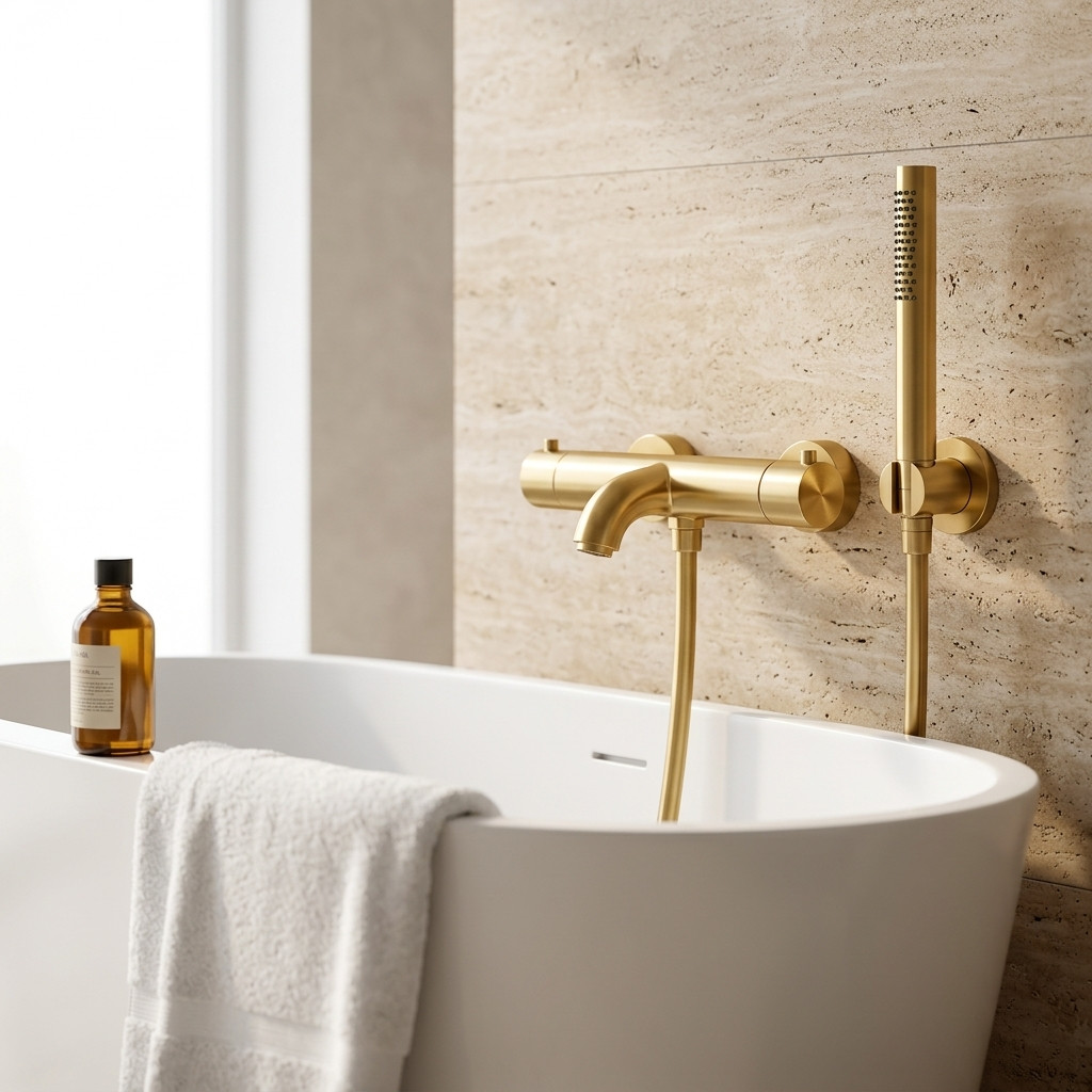 Aquanello Eterna Rubinetto termostatico da incasso per vasca PVD oro con doccetta a barra ET-B-SET1-1-60